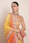 Shop_Arpita Mehta_Yellow Net Embroidery Mirror Off Shoulder Neck Wild Bloom Lehenga Set _Online_at_Aza_Fashions