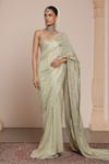 Arpita Mehta_Green Net Embroidery Mirror Sweetheart Neck Phool Border Half Saree With Blouse _Online_at_Aza_Fashions