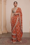 Buy_Arpita Mehta_Orange Georgette Embroidered Thread Sweetheart Pre-draped Saree With Blouse _at_Aza_Fashions