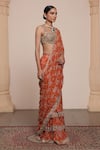 Arpita Mehta_Orange Georgette Embroidered Thread Sweetheart Pre-draped Saree With Blouse _Online_at_Aza_Fashions