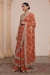 Buy_Arpita Mehta_Orange Georgette Embroidered Thread Sweetheart Pre-draped Saree With Blouse _Online_at_Aza_Fashions