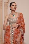 Shop_Arpita Mehta_Orange Georgette Embroidered Thread Sweetheart Pre-draped Saree With Blouse _Online_at_Aza_Fashions