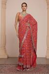 Buy_Arpita Mehta_Pink Georgette Embroidered Thread Mirror Pre-draped Saree With Blouse _at_Aza_Fashions