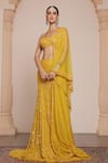 Buy_Arpita Mehta_Yellow Net Embroidered Thread Halter Floral Lehenga Set _at_Aza_Fashions