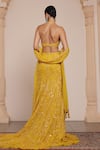 Shop_Arpita Mehta_Yellow Net Embroidered Thread Halter Floral Lehenga Set _at_Aza_Fashions