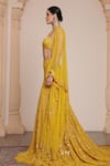 Arpita Mehta_Yellow Net Embroidered Thread Halter Floral Lehenga Set _Online_at_Aza_Fashions