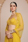 Shop_Arpita Mehta_Yellow Net Embroidered Thread Halter Floral Lehenga Set _Online_at_Aza_Fashions