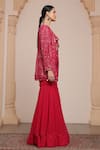 Buy_Arpita Mehta_Pink Net Embroidered Thread Round Mirror Jacket And Gharara Set _Online_at_Aza_Fashions