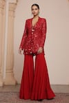 Buy_Arpita Mehta_Red Net Embroidered Thread Round Mirror Work Jacket And Gharara Set _at_Aza_Fashions