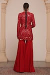 Shop_Arpita Mehta_Red Net Embroidered Thread Round Mirror Work Jacket And Gharara Set _at_Aza_Fashions