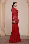 Arpita Mehta_Red Net Embroidered Thread Round Mirror Work Jacket And Gharara Set _Online_at_Aza_Fashions