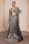 Buy_Arpita Mehta_Black Georgette Embroidered Thread Sweetheart Paisley Jacket With Lehenga Set _at_Aza_Fashions