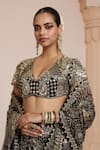 Buy_Arpita Mehta_Black Georgette Embroidered Thread Sweetheart Paisley Jacket With Lehenga Set _Online_at_Aza_Fashions