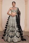 Buy_Arpita Mehta_Black Net Embroidered Thread Strapless Geometric Bridal Lehenga Set _at_Aza_Fashions