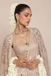 Arpita Mehta_Ivory Net Embroidered Thread Sweetheart Mirror Cape And Pre-draped Saree Set _at_Aza_Fashions