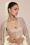 Buy_Arpita Mehta_Ivory Net Embroidered Thread Floral Mirror Pre-draped Saree With Blouse _Online_at_Aza_Fashions