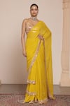 Buy_Arpita Mehta_Yellow Georgette Embroidery Mirror Sweetheart Border Ruffle Saree With Blouse _at_Aza_Fashions