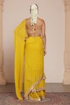 Shop_Arpita Mehta_Yellow Georgette Embroidery Mirror Sweetheart Border Ruffle Saree With Blouse _at_Aza_Fashions