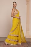 Arpita Mehta_Yellow Georgette Embroidery Mirror Sweetheart Border Ruffle Saree With Blouse _Online_at_Aza_Fashions