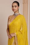 Shop_Arpita Mehta_Yellow Georgette Embroidery Mirror Sweetheart Border Ruffle Saree With Blouse _Online_at_Aza_Fashions