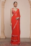 Buy_Arpita Mehta_Red Georgette Embroidery Mirror Sweetheart Neck Ruffle Saree With Blouse _at_Aza_Fashions