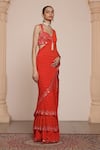 Arpita Mehta_Red Georgette Embroidery Mirror Sweetheart Neck Ruffle Saree With Blouse _Online_at_Aza_Fashions