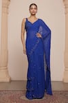 Buy_Arpita Mehta_Blue Blouse Net Embroidery Mirror Sweetheart Neck Thread Ruffle Saree With _at_Aza_Fashions