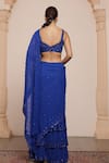 Shop_Arpita Mehta_Blue Blouse Net Embroidery Mirror Sweetheart Neck Thread Ruffle Saree With _at_Aza_Fashions