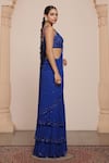 Buy_Arpita Mehta_Blue Blouse Net Embroidery Mirror Sweetheart Neck Thread Ruffle Saree With _Online_at_Aza_Fashions