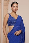 Shop_Arpita Mehta_Blue Blouse Net Embroidery Mirror Sweetheart Neck Thread Ruffle Saree With _Online_at_Aza_Fashions