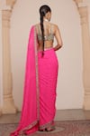 Shop_Arpita Mehta_Pink Saree Georgette Embroidery Zardozi Scoop Neck With Blouse _at_Aza_Fashions