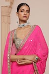 Shop_Arpita Mehta_Pink Saree Georgette Embroidery Zardozi Scoop Neck With Blouse _Online_at_Aza_Fashions