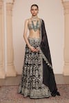 Buy_Arpita Mehta_Black Lehenga Banarasi Embroidery Zardozi Sweetheart Neck Floral Bridal Set _at_Aza_Fashions