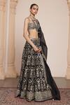 Shop_Arpita Mehta_Black Lehenga Banarasi Embroidery Zardozi Sweetheart Neck Floral Bridal Set _Online_at_Aza_Fashions