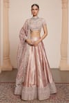 Buy_Arpita Mehta_Pink Lehenga Banarasi Embroidery Zardozi Round Floral Border Set _at_Aza_Fashions