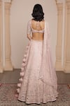 Shop_Arpita Mehta_Pink Net Embroidery Zardozi Sweetheart Neck Mirrorwork Bridal Lehenga Set _at_Aza_Fashions