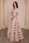 Shop_Arpita Mehta_Pink Net Embroidery Zardozi Sweetheart Neck Mirrorwork Bridal Lehenga Set _Online_at_Aza_Fashions