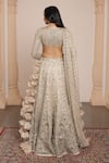 Shop_Arpita Mehta_Gold Blouse And Dupatta Net Embroidery Zardozi Plunge Paisley Bridal Lehenga Set _at_Aza_Fashions