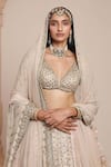 Arpita Mehta_Gold Blouse And Dupatta Net Embroidery Zardozi Plunge Paisley Bridal Lehenga Set _at_Aza_Fashions