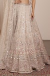 Buy_Arpita Mehta_Gold Blouse Net Embroidery Thread Plunge V Neck Bridal Lehenga Set _Online_at_Aza_Fashions