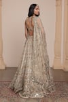 Shop_Arpita Mehta_Gold Blouse Net Embroidery Thread Sweetheart Neck Leaf Bridal Lehenga Set _at_Aza_Fashions