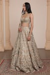 Shop_Arpita Mehta_Gold Blouse Net Embroidery Thread Sweetheart Neck Leaf Bridal Lehenga Set _Online_at_Aza_Fashions