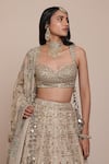 Arpita Mehta_Gold Blouse Net Embroidery Thread Sweetheart Neck Leaf Bridal Lehenga Set _at_Aza_Fashions