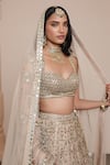 Buy_Arpita Mehta_Gold Blouse Net Embroidery Thread Sweetheart Neck Leaf Bridal Lehenga Set 