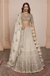 Buy_Arpita Mehta_Gold Blouse And Dupatta Net Embroidery Thread Floral Stripe Bridal Lehenga Set _at_Aza_Fashions