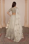 Shop_Arpita Mehta_Gold Blouse And Dupatta Net Embroidery Thread Floral Stripe Bridal Lehenga Set _at_Aza_Fashions