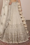 Arpita Mehta_Gold Blouse And Dupatta Net Embroidery Thread Floral Stripe Bridal Lehenga Set _Online_at_Aza_Fashions