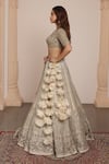 Buy_Arpita Mehta_Gold Blouse And Dupatta Net Embroidery Thread Floral Stripe Bridal Lehenga Set _Online_at_Aza_Fashions