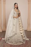 Buy_Arpita Mehta_Gold Blouse And Dupatta Net Embroidery Thread Floral Stripe Bridal Lehenga Set 