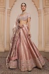 Arpita Mehta_Purple Blouse Net Woven Paisley Leaf Neck Bridal Lehenga Set _at_Aza_Fashions